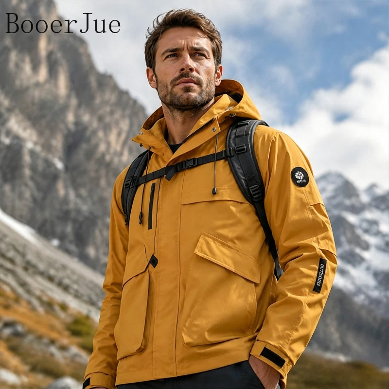 Fishing Jacket Waterproof - เสื้อแจ็คเก็ตกันน้ำสำหรับผู้ชาย เสื้อแจ็คเก็ตซอฟต์เชลล์มีฮู้ด กันลม น้ำหนักเบา ซิปเต็มตัว เหมาะสำหรับกิจกรรมกลางแจ้ง